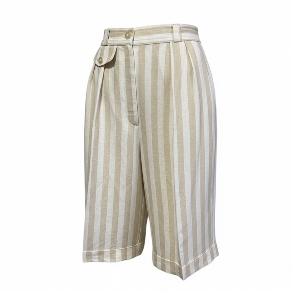 Vintage High Rise Striped Linen Bermuda Shorts 
| Minimalist Retro Resortwear - Picture 3 of 11
